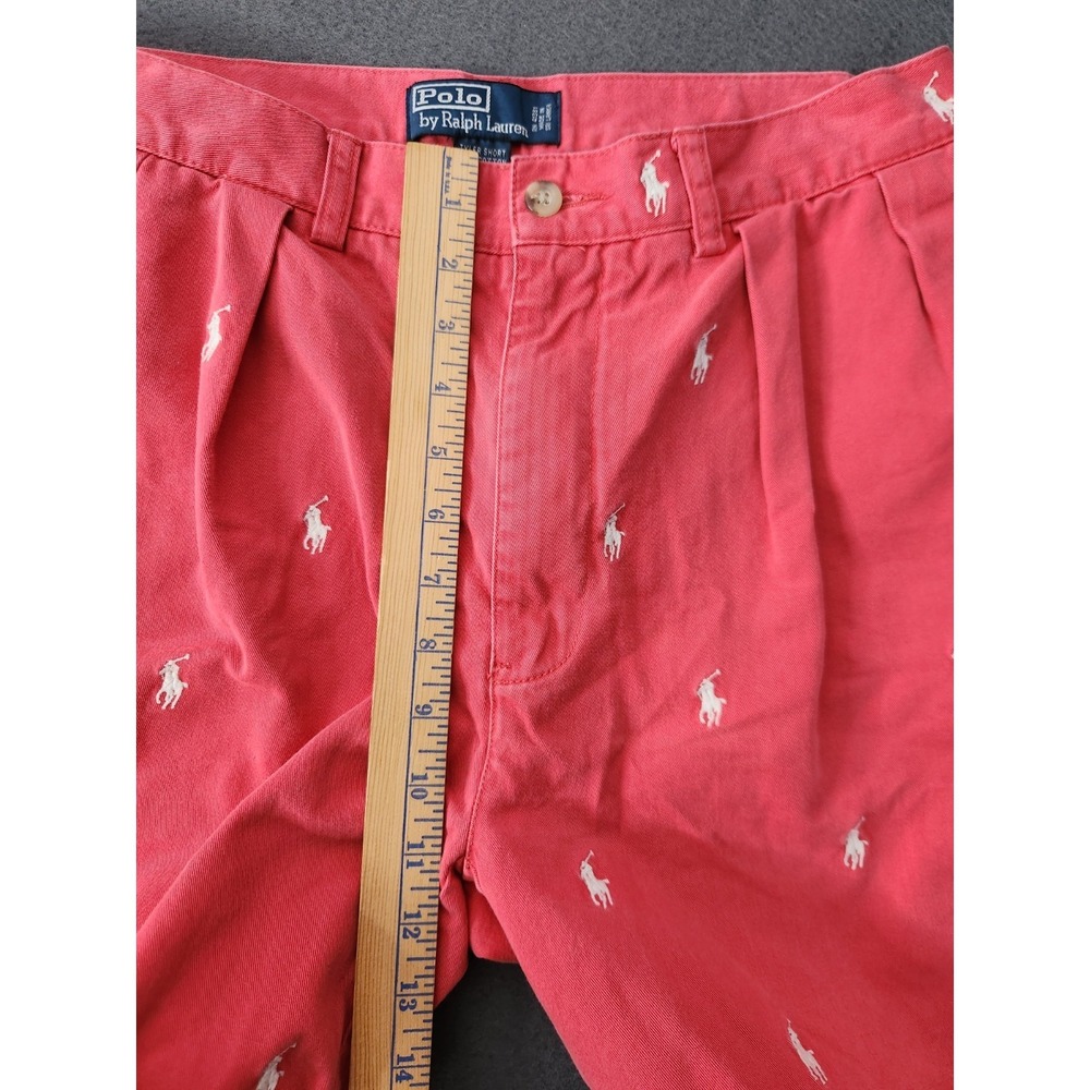 Polo Ralph Lauren Tyler Shorts Men Sz 32 All Over Pony Logo Embroidered Pleated - Picture 5 of 9